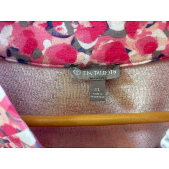 T By Talbots Pink Watercolor Print Zip Neck Long Sleeve Pull Over Sweatshirt EUC - Picture 4 of 6